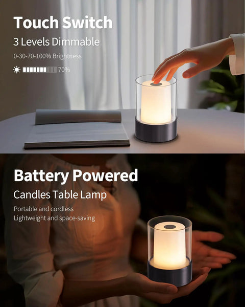 2 Pack 4 Inch LED Mini Cordless Table Lamp Touch Activated Night Light Waterproof Battery Powered Rechargeable Portable Light