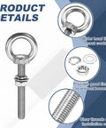 Heavy Duty M8 X 60mm Eye Bolts Set In 304 Stainless Steel With Lock Nuts And Flat Washers 2 Pack Lifting Eye Bolts For Hanging Hammocks