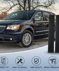 B Pillar Trim Door Molding For Front Passenger And Driver Side Outer Seal Compatible With 2008 2020 Dodge Grand Caravan And 2008 2016 Chrysler Town And Country Easy Install With No Tools And Strong Adhesive Tape Replacement Parts 5020664AA 5020665AA shown next to minivan