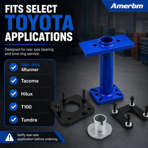 Pro Rear Axle Bearing Puller And Installer Tool Kit For Toyota Tacoma Tundra 4Runner Hilux T100 1995 To 2020 Fits Remove Wheel Bearings And Abs Tone Rings Using 4 Bolt Drive Blue Set Makes Job Quick So You Can Drive Without Stress. Blue steel rear axle bearing puller set with 4-bolt adapters