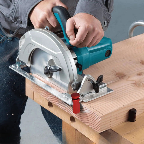 Tall Pro Grade Stair Gauges For Framing Square with Circular Saw in use on wood block, durable aluminum alloy for precise angles