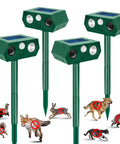 No-Hassle 4 Pack Ultrasonic Animal Repellent With PIR Motion Sensor And LED Lights For Outdoor Yard And Garden Waterproof Deterrent For Deer Cats Dogs Squirrels Raccoons Rabbits Skunks And More, 4 units on stakes