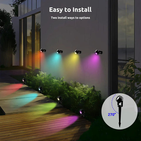 8 Pack Smart RGBW Outdoor Landscape Lights With IP65 Waterproof, Low Voltage, App And Remote Control, garden installation