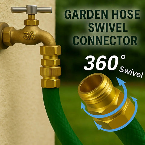 2 Pack Garden Hose Swivel Connector Three Quarter Inch GHT, 360 Degree Brass Hose Fittings to Stop Twists and Kinks, Rustproof and Durable Leak Free Watering Accessory for Lawn and Garden on 3/4-inch hose