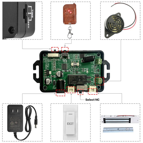Smart Home Access Control System With Remote 600lbs Magnetic Door Lock Kit 12V Fail Safe NC Mode No Fuss DIY Installation components