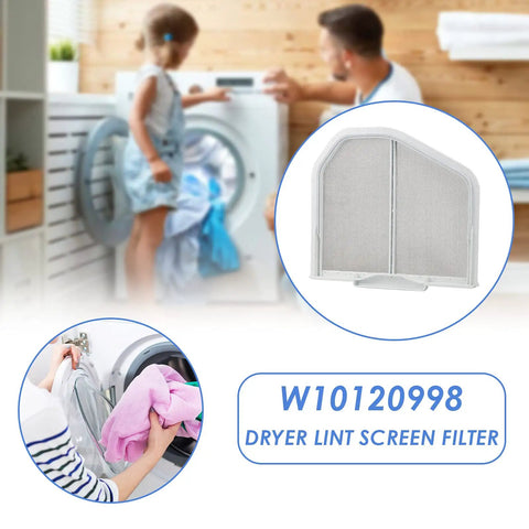 Stainless Steel Dryer Lint Filter Catcher Screen For Whirlpool Kenmore Maytag Replacement Part W10049360 8066170 shown with family laundry