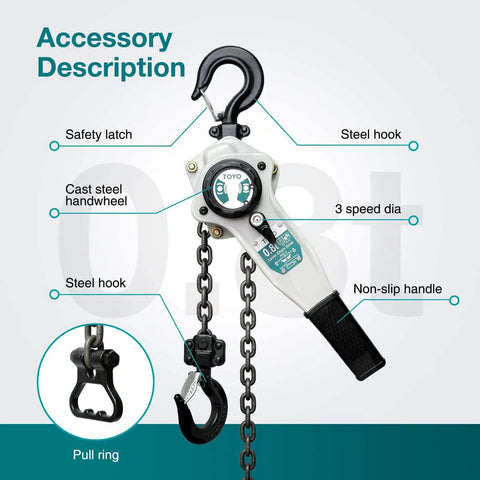 Lever Chain Hoist 1750 Lb 10 Ft Come Along Ratchet Hoist Alloy Steel G80 Chain With 2 Hooks accessory details