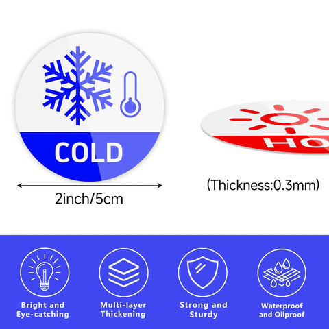 6 Pack Hella Durable Hot And Cold Water Faucet Labels Self Adhesive Waterproof Sink Temperature Stickers Bathroom Tap Bumpers Slick Matte Decals For Home Kitchen Office Safety - Cold label with snowflake design.