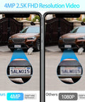 4MP Wifi Outdoor PTZ Security Camera clarity vs 1080p, showing license plate detail with 2.5K FHD resolution video.