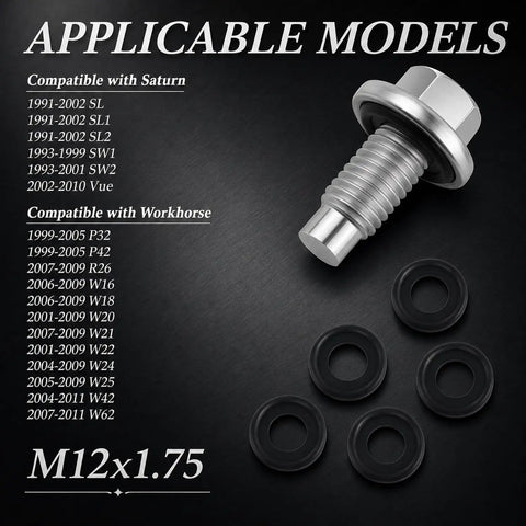 Premium M12 Oil Drain Plug Kit With Five Gaskets Fits Chevy GMC Ford Lincoln Zinc Plated Engine Oil Bolt Replacement For EJ7Z6730A And More Perfect Fit And Heavy Duty Leaks To Stop, M12x1.75