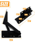 Black Heavy Duty Stainless Steel 80 Degree Foldable Lifting Brackets With Rock Solid Spring Action And Top Shelf Hardware Support For Cabinet Doors And Drawers Two Pack, size dimensions displayed.