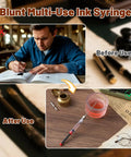 6 Pack Fountain Pen Ink Syringe Fillers With Storage Tube for mess-free refill and organized desk setup shown in use