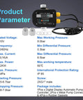Smart Pump Controller With Dual Metal Connectors, BSPP G1 Threaded Interface, showing digital display, cables, and components.