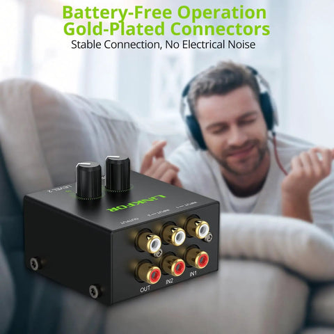 Dual Channel Stereo Mixer For Computer And Console Setup, Easy Two-Source Audio Mixing With Gold-Plated RCA Jacks, One Output