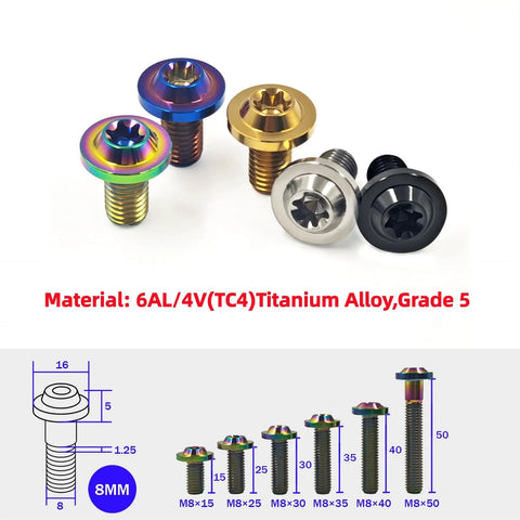 Beast Mode Grade 5 Titanium Bolts M8x40mm, colorful torx fasteners for bicycle and motorcycle use, precision engineered.