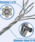 Heavy Duty Backyard Zipline Cable Seven By Nineteen Braided Stainless Steel Wire Rope 5 By 16 Inch 7000 Lb Breaking Strength