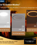 Instructional graphic showing how to switch modes for 16 pack 4 inch recessed LED downlights with night light five CCT options.