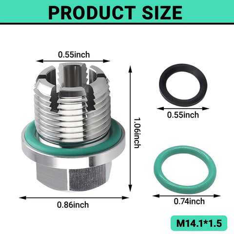 Oversize Piggyback Oil Drain Plug Kit Stainless Steel Self Tapping Oil Pan Thread Repair With O Ring And L Wrench Size M14 for Vehicles