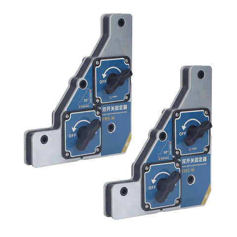 Heavy Duty 50KG Magnetic Welding Clamp With Double Layer Galvanized Steel, set of two, designed for accurate positioning on iron plates.