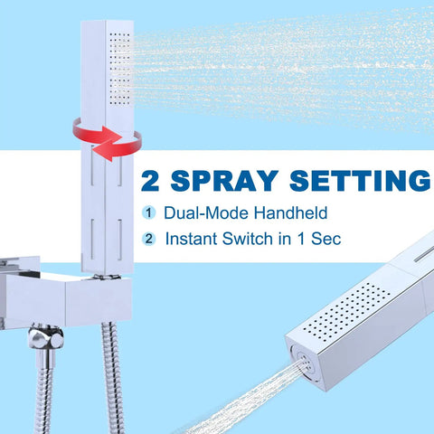 Two Settings Handheld Sprayer High Pressure Shower Head With 59 Inch Flexible Hose Square 2 In 1 Model Solid Brass