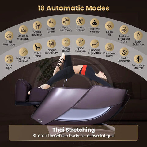 Premium 4D Flexible Track Massage Chair With Zero Gravity Reclining, Full Body Airbag Compression, Waist Heating Pads, Auto Body Scan And Wireless Charging For Straight Up Recovery Vibes In Brown