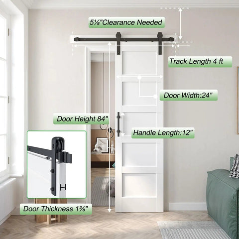 24x84 Inch White Barn Door With 4 Foot Sliding Hardware Kit And Handle Included MDF Solid PVC Surface DIY Assembly