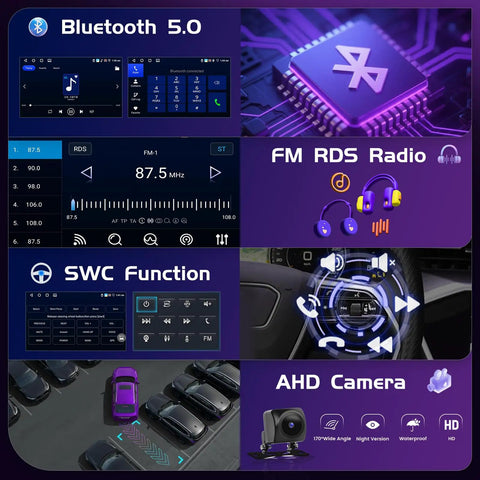 Toyota Camry 2000 2006 Android Car Stereo features overview including Bluetooth, FM RDS, SWC function, and AHD camera.