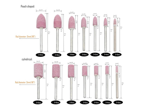 Shank Mounted Grinding Stone Bits Set For Rotary Tools Pro Grade 70 Piece Abrasive Grinding Stones With 3Mm Shank; two shapes.