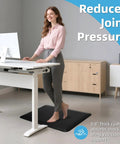 0.75 Inch Thick Anti Fatigue Kitchen Mat Waterproof Cushioned Comfort Floor Mat 20 By 32 Inches Built For Long Kitchen Shifts Standing Desk Home And Garage Ergonomic Support Under Cabinets Non Slip Black with woman standing at desk