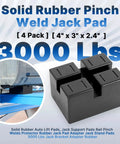 Heavy Duty Pinch Weld Jack Pad 4 Pack Built Tough Solid Rubber Auto Lift Blocks for Jacks and Stands 4 by 3 by 2.4 Inches