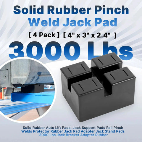 Heavy Duty Pinch Weld Jack Pad 4 Pack Built Tough Solid Rubber Auto Lift Blocks for Jacks and Stands 4 by 3 by 2.4 Inches