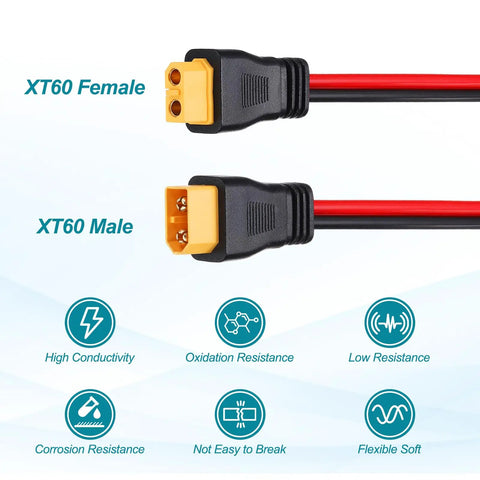 Beefy XT60 Extension Cable 10AWG 0.5ft Male To Female Connector with high conductivity icons.