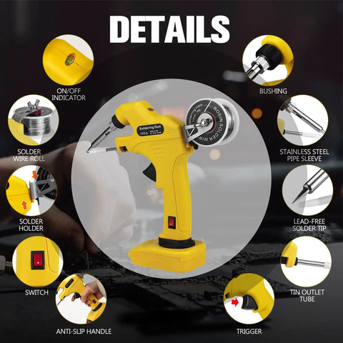 Cordless Soldering Iron Kit For 20V Max Battery Systems, 30W Soldering Gun Details with Solder Wire and Tips