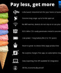 Infographic of LoRa Wireless Temperature and Humidity Sensor benefits with colorful ice cream scoops illustration.