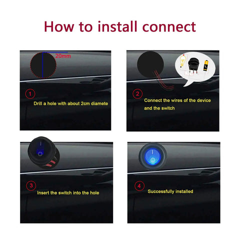 Installation guide for Five Pack 12V Round Waterproof Rocker Switches With Blue LED On Off SPST 3 Pin 20cm Detachable Wires