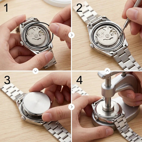 Beefy Watch Repair Kit With O Ring Gaskets And Seals, Waterproof Oil, Pry Knife And Crescent Knife, tool usage demonstration