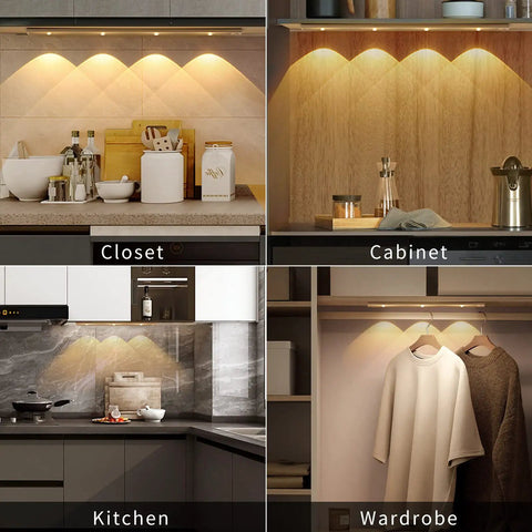 Motion Sensor Under Cabinet Lights No Fuss USB Rechargeable LED Light With 3 Modes And Stepless Dimming 6500K Daylight in use