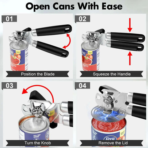 Instructional guide using 3 Piece Can Opener Bottle Opener and Wine Opener Set With Smooth Edge Manual Opener Magnetic Tip Heavy Duty.