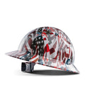 Full Brim Hard Hat With Premium American Flag Design OSHA Approved Type I Top Impact Class C FRP Safety Helmet With 4 Point Adjustable Ratchet Suspension Lightweight And Durable