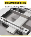 YS-100 Auto Heat Shrink Tube Cutter Machine With 350W Power And Micro Computer Control System For Precise Pipe Die Cutting showing synchronized cutting of three tapes.