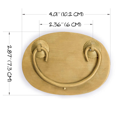 Oval Brass Drawer Pulls Set Of 2 4 Inch Cabinet Handles with 60mm Center Bore, Antique Finish, Dimensions Shown