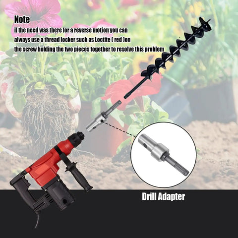 Garden Auger Drill Adapter For Impact Driver With Round Shank SDS Plus To One Half Inch Thread Keyless Chuck 304 Stainless Steel
