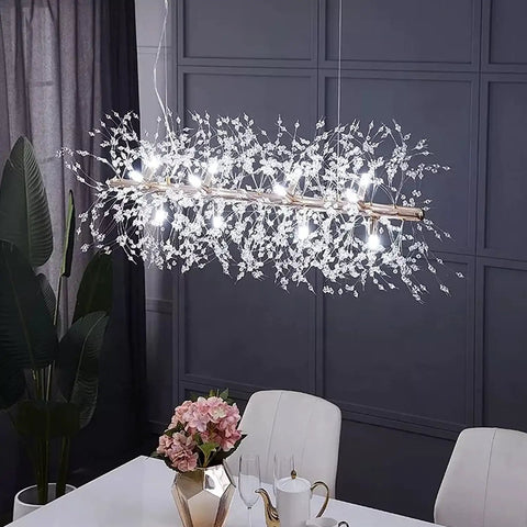 Modern Crystal Firework Chandelier, Linear LED Pendant Light For Dining Room, Bedroom And Living Room, Chrome Dandelion Fixture, 12 Light