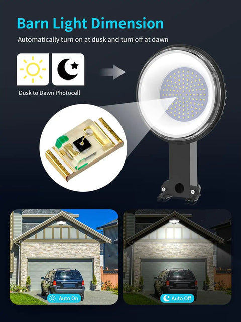 Led Barn Light Dusk To Dawn Outdoor Lighting 150W 18000 Lm 5000K Daylight IP65 Waterproof Flood Light For Barns Yard Garage Warehouse Outdoor Security Lights 2 Pack