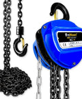 1 Ton Hand Chain Hoist With 20 Ft Chain in G80 Manganese Steel, dual heavy duty hooks, blue pulley, for garages and warehouses