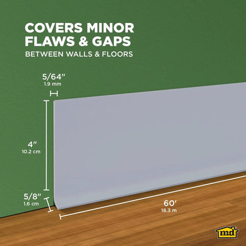 4 Inch Dry Back Vinyl Wall Base With Flexible Toe Kick Trim 60 Ft Roll No Fuss Easy Install Durable Molding Silver Gray