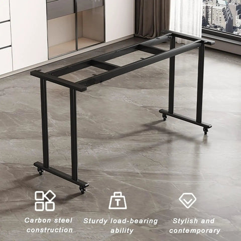 Heavy Duty Movable Metal Table Legs Featuring Locking Brake Casters Dual Reinforced Crossbars Waterproof Rustproof Carbon Steel Desk Base Hella Sturdy Design That Rolls Super Smooth on Any Floor