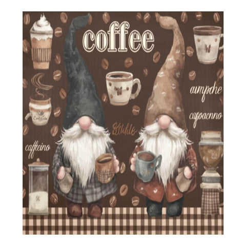 Cute Gnomes Holding Coffee Cups Magnetic Door Cover For Refrigerator Front, Dishwasher Magnet Panel Decal For Fridge
