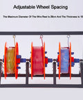 Heavy Duty Wire Spool Rack Dispenser With 1 2 3 4 5 Way Pay Off Holder holding multiple wire spools on adjustable frame.