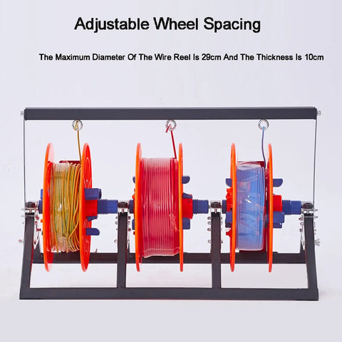 Heavy Duty Wire Spool Rack Dispenser With 1 2 3 4 5 Way Pay Off Holder holding multiple wire spools on adjustable frame.